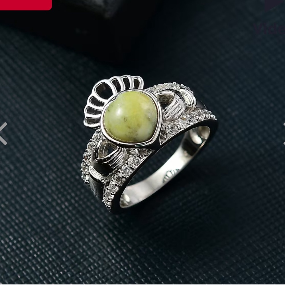 Beautiful Connemara Marble Claddagh Ring